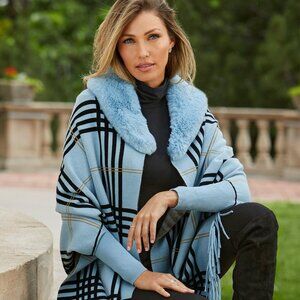 Plaid Faux Fur Collar Poncho - Boston Proper (XS/S)